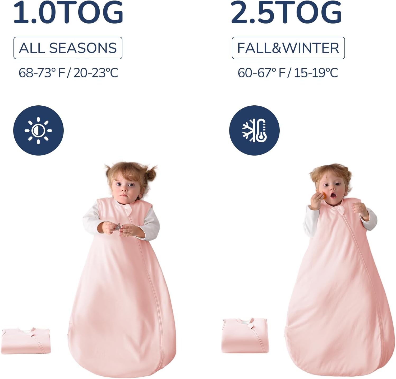 Skiennix Baby Sleep Sack - 0.5 Tog & 1.0 Tog Cotton Toddler Sleeping Bag | 2-Way Zipper Design
