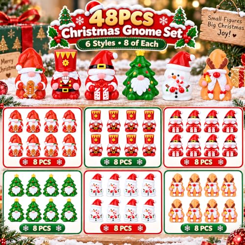 Prdingfy 48 Pcs Mini Christmas Gnomes Figurines - Green Variation for Table Decor