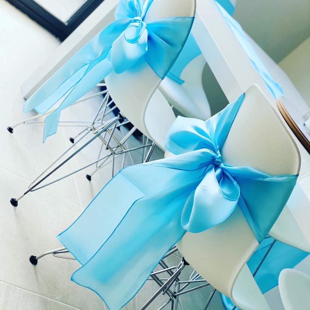 Skiennix Satin Chair Sashes - 50 Pink Chair Bows for Weddings & Parties | 7x108 Inches Decorations