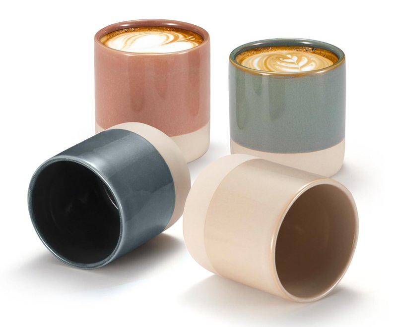 KooK Latte Cups, Ceramic Artisanal Stoneware, No Handle, Japanese Tea Cups, For Coffee, Tea, Cocoa, Microwave and Dishwasher Safe, Multicolor, 10.5 oz, Set of 4