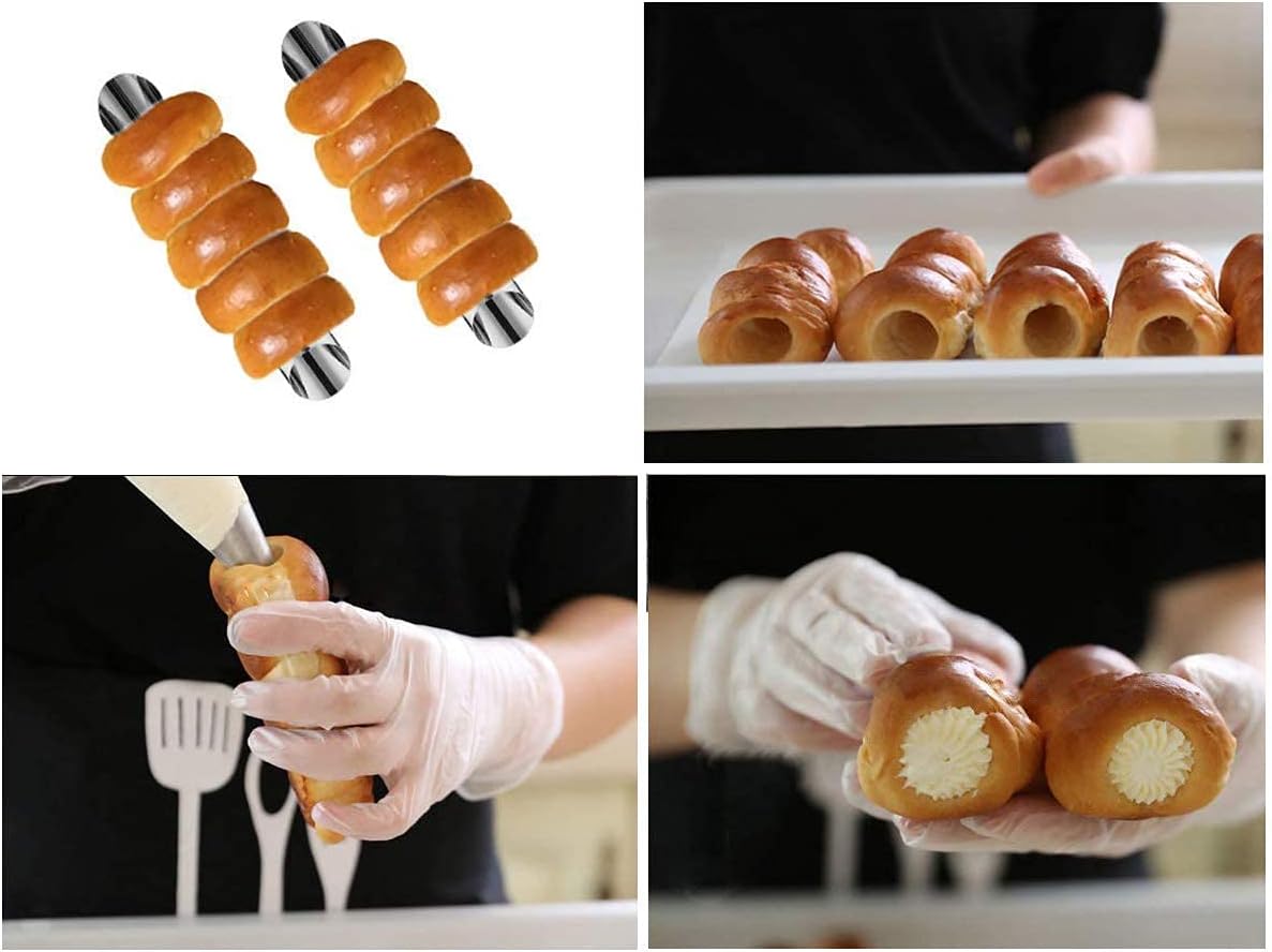 Skiennix Cream Horn Molds - 16 Pack 5-Inch Pastry Roll Molds with Piping Bags & Cleaning Brush