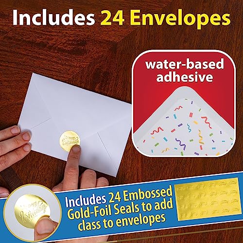 Solpla Gold Foil Birthday Cards Assortment, 24 Pack 4x6 Blank Cards with Envelopes and Stickers