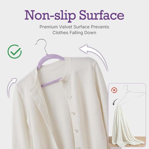 HOUSE DAY Velvet Hangers - 60 Pack Non-Slip Heavy Duty Coat & Suit Hangers | Lt-Purple with 360° Rotating Hook