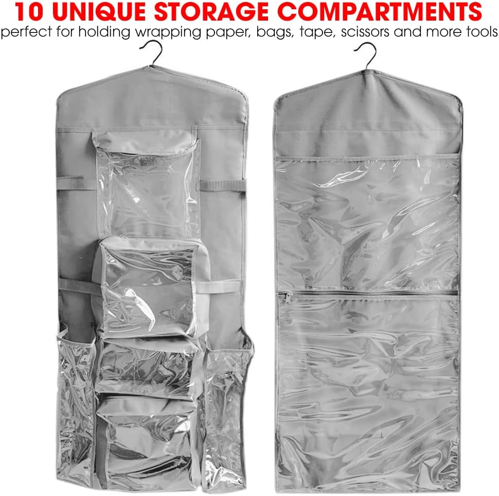 Primode Wrapping Paper Organizer - Over-The-Door Storage for Gift Wrap & Accessories | 40”x17” Gray