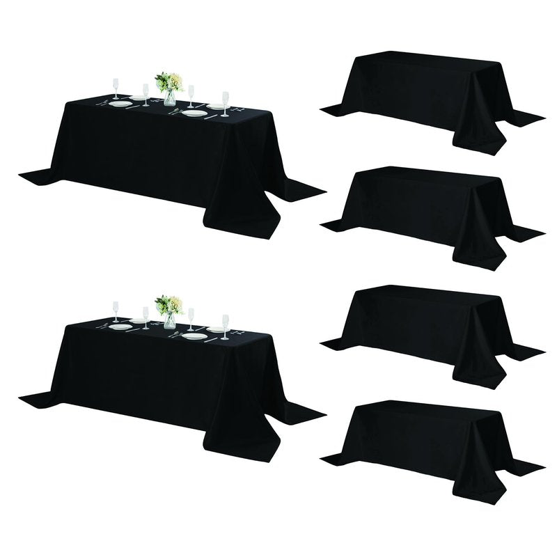 Fokitut 6 Pack Rectangle Tablecloth, 90x132 Inch, Stain Resistant and Wrinkle Polyester Table Cloth, Fabric Table Cover for Kitchen Dining, Wedding, Party, Holiday Dinner-Black