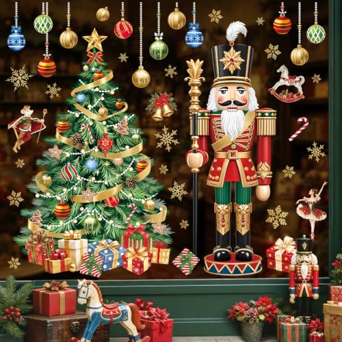 Wondever Nutcracker Christmas Window Clings - 9 Sheets, Static Cling Glass Decals