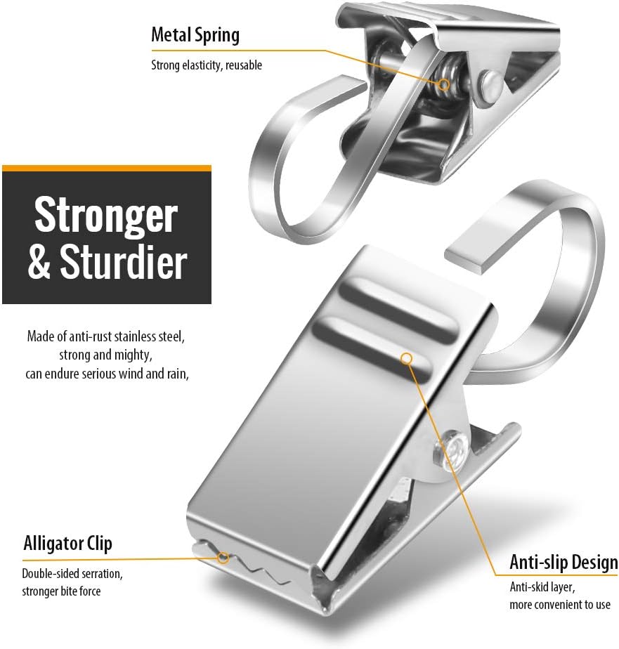 Teenitor Curtain Clips - 25 Pack Stainless Steel Hooks for Hanging Curtains & Decorations