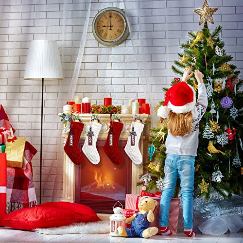18-Inch Cable Knit Christmas Stockings with Wooden Name Tags (4-Pack)