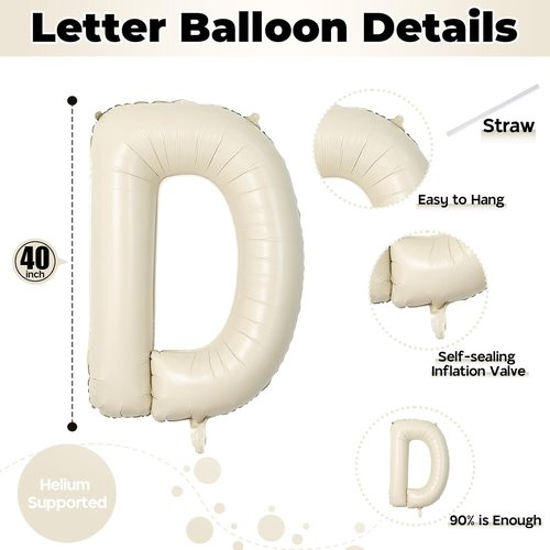 Custom Mylar Balloon Letters - Large 40 Inch Beige Letter D for Girls' Birthday Party Decor