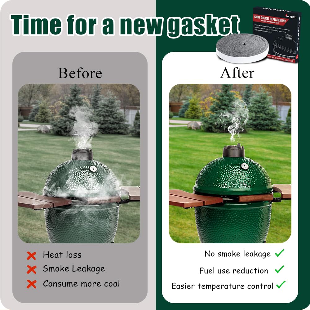 DOLAMOTY High Temp Gasket Replacement for Big Green Egg Parts Large/XLarge, for Big Green Egg Accessories Smoker BGE Gasket Pre-Shrunk Accessories Self Stick Felt, 7/8" Wide 15ft Long