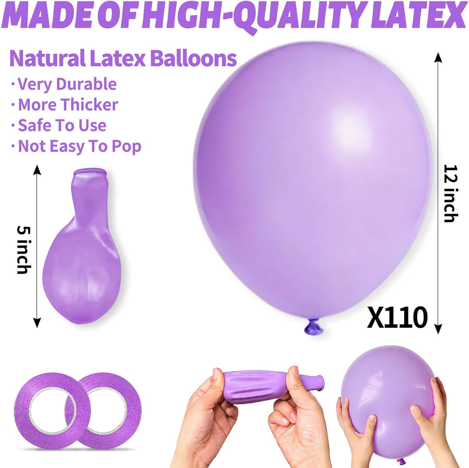 Pastel Purple Latex Balloons by [Brand Name] - 12 Inch, 110pcs for Birthday Parties & Baby Showers