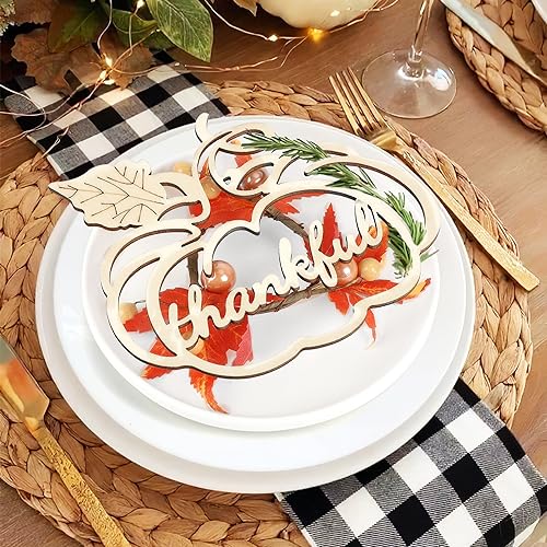 Sophena 12 Pack Large Thanksgiving Pumpkin Wood Place Card Decor - Grateful Fall Autumn Table Settings