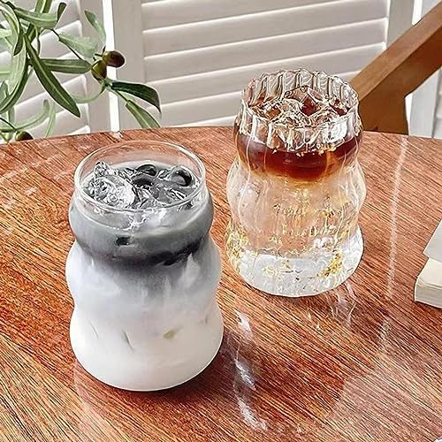 2 Pcs Ribbed Glass Cups, 18 Oz Vintage Wave Design Drinking Glassware
