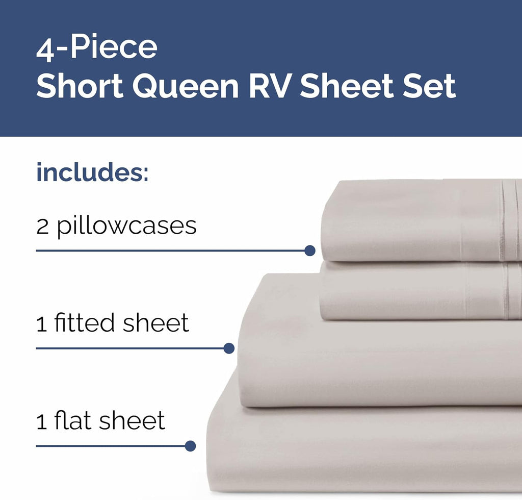 Skiennix Short Queen Size 4-Piece Sheet Set - Soft, Breathable & Cooling Bed Sheets with Deep Pockets - Light Grey Hotel Luxury Bedding