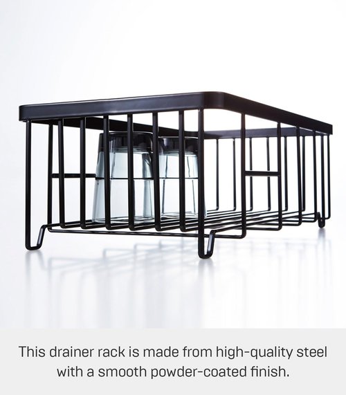 YAMAZAKI Home Tower Wire Dish Drainer Rack with Removable Drainer Tray with Drainage Spout, Utensils Holder - Steel -