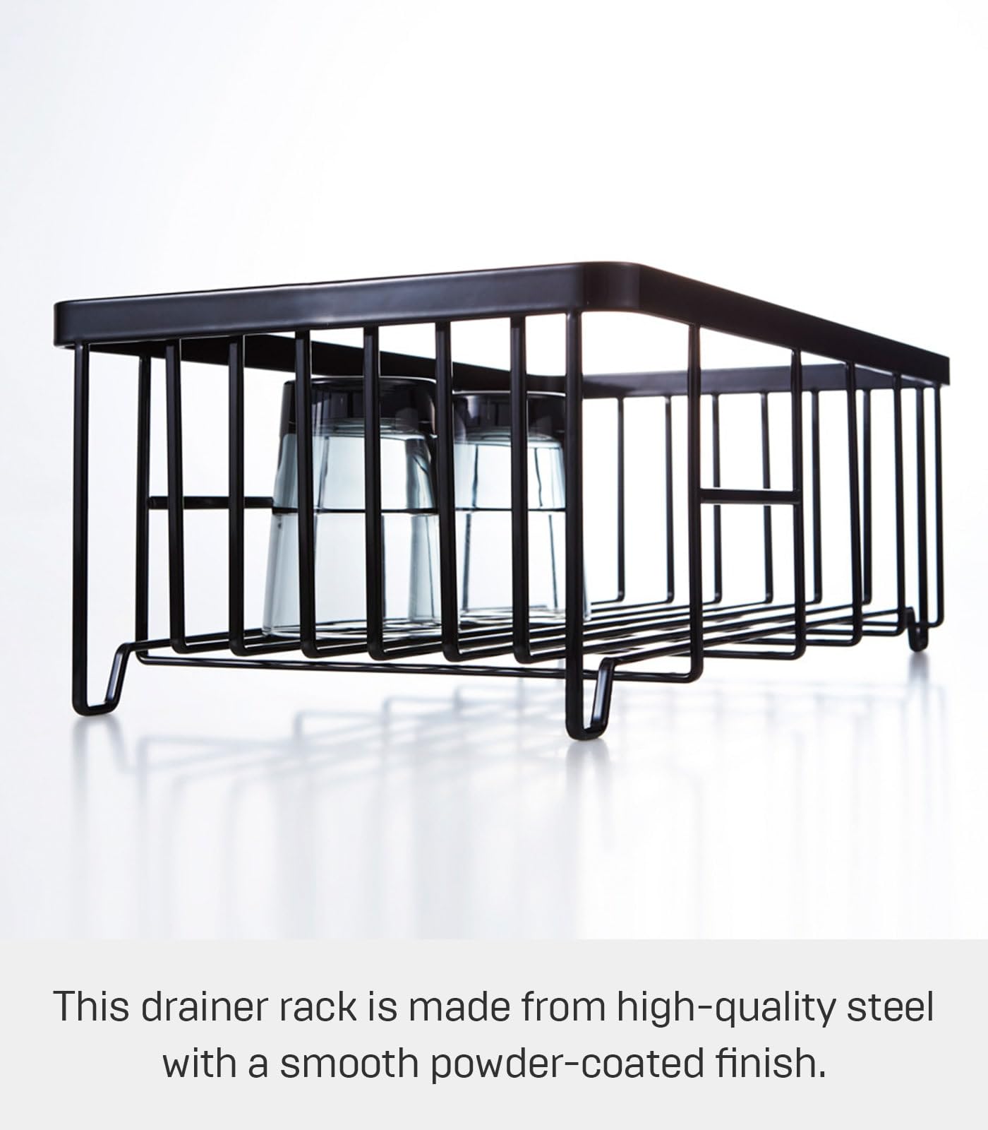 YAMAZAKI Home Tower Wire Dish Drainer Rack with Removable Drainer Tray with Drainage Spout, Utensils Holder - Steel -