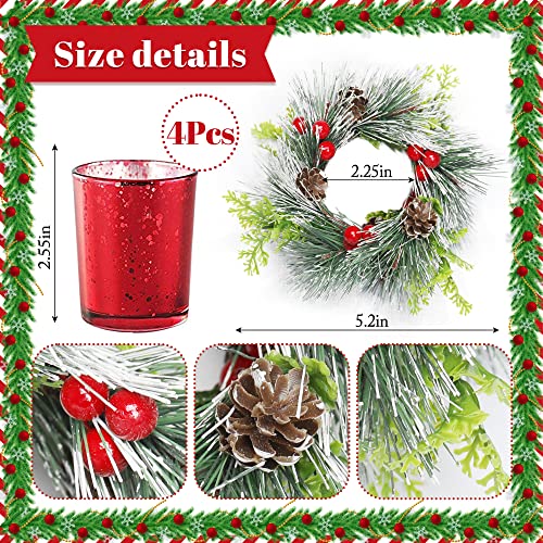 Christmas Candle Rings with Soy Votive Candles - Set of 4 Red Berry Centerpiece