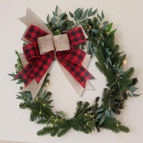 CREATCABIN Christmas Plaid Bow - 9.8 x 8.5 Inch Burlap Xmas Bowknot for Wreaths & Holiday Decor