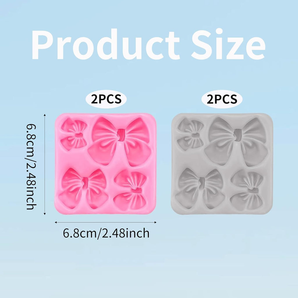 Skiennix Silicone Bow Molds - 4Pcs Set for Cakes, Cupcakes, Chocolate & Resin Crafts | Pink & Gray