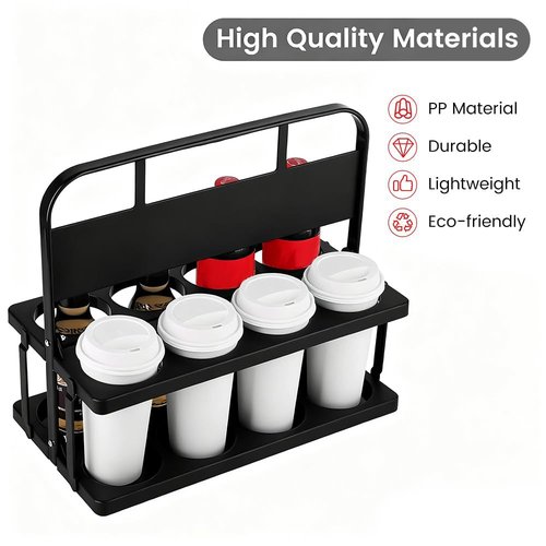 Reusable Drink Carrier with Handle for Food Delivery Drivers, Portable 8 Cup/Coffee Holder Accessories for Delivery, Foldable Drinks Caddy with Tray, Car Durable Plastic Festive Bottle, Vacation