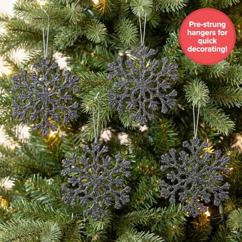 Sleetly Shimmer Swirl Black 4.72in Ornament Set — 8 Large Christmas Balls & Snowflakes
