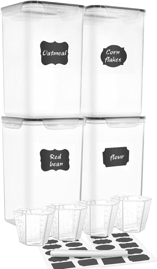 MCIRCO Extra Large 7QT Airtight Food Storage Containers - 4-Piece Set for Flour & Sugar with Measuring Cups & Labels