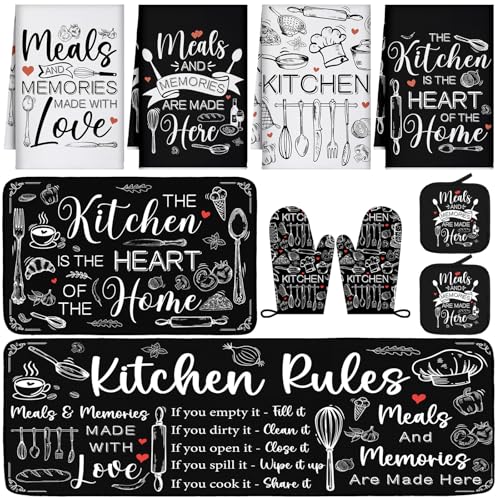 10-Piece Farmhouse Kitchen Decor Set: Oven Mitts, Pot Holders, Towels & Mats