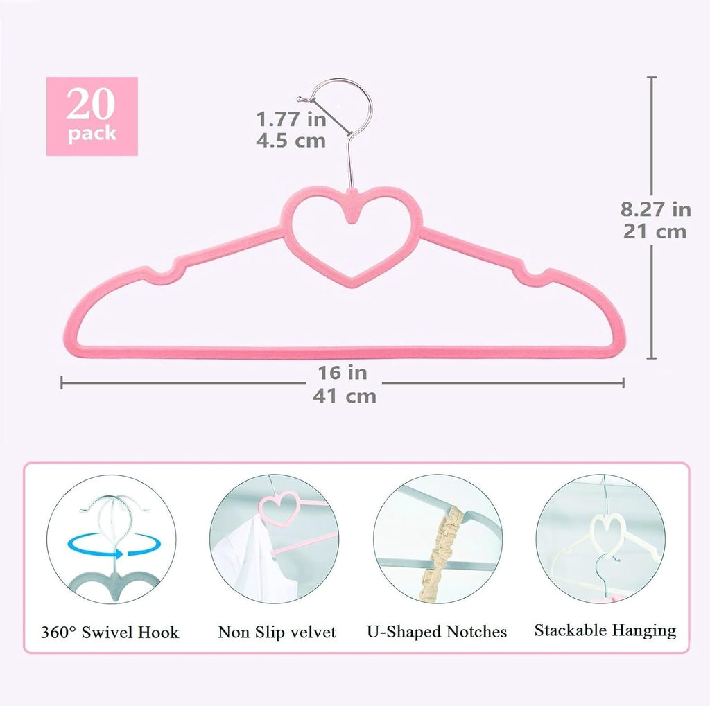 Velvet Hangers | 20-Pack Non-Slip Adult Hangers with 360° Swivel Hook - Durable & Stylish for Coats, Shirts, Dresses (Pink)