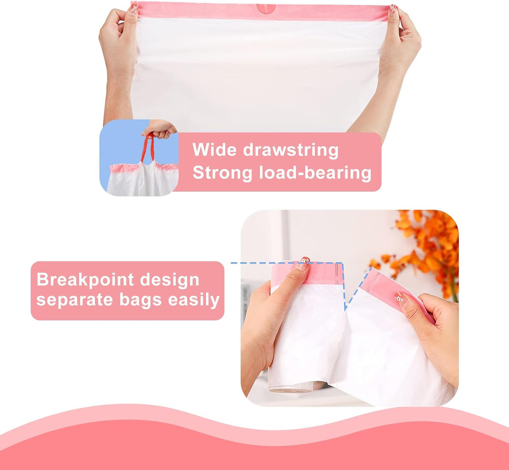 Skiennix 4 Gallon Drawstring Trash Bags - Thickened & Stretchy for Office, Kitchen, Bathroom | 100 Count