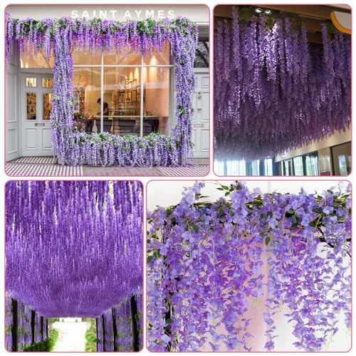 Purple Wisteria Hanging Flowers - 12 Pack Artificial Vines for Decor
