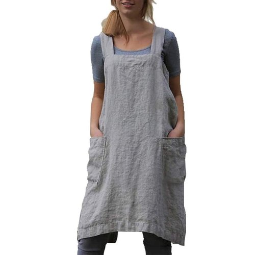 VLZUFE Cotton Linen Apron for women Cross Back Apron Pinafore Dress for Baking Cooking Gardening Work