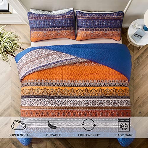Boho King Quilt Bedding Set - 3-Piece Lightweight Microfiber Coverlet