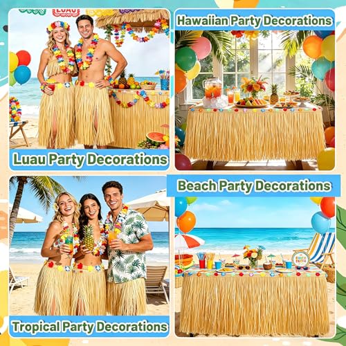 Grass Table Skirt for Luau Party Decorations, 72.8 x 29.5 Inch Tropical Decor