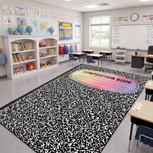 Large Composition Notebook Rug 13x7.5 ft, Washable Non-Slip Classroom Carpet
