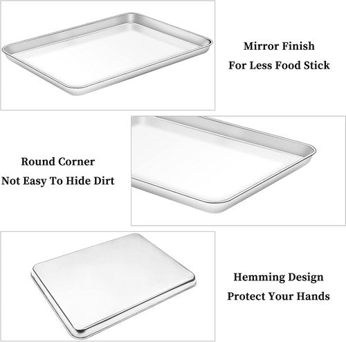 Deedro Baking Sheet Set - Stainless Steel Cookie Pans with Cooling Racks | 2 Sheets & 2 Racks, 16 x 12 x 1 Inch