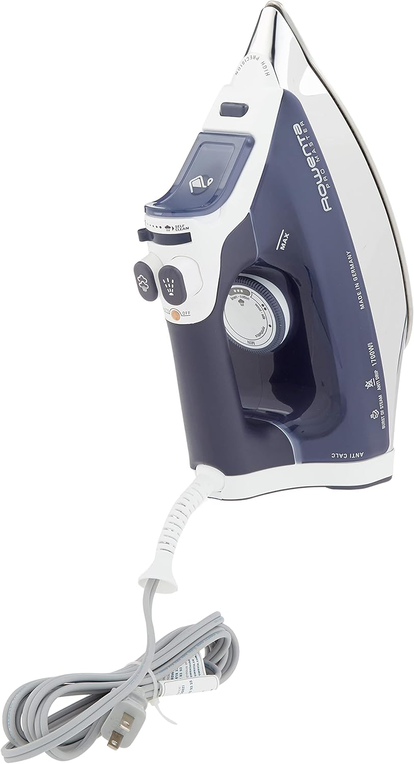 Rowenta DW9280 Steam Iron - Digital Display, 1800-Watt Power, Stainless Steel Soleplate, Blue