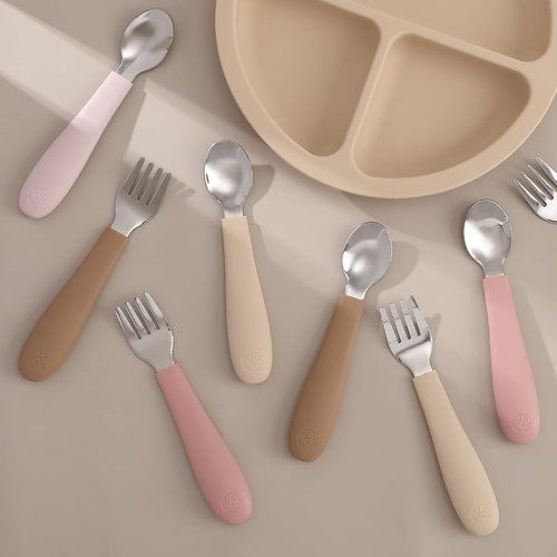 CoixFoam Toddler Utensils Set - 8-Piece Safe Silverware with Silicone Handles | Dishwasher Safe, Perfect for Self-Feeding