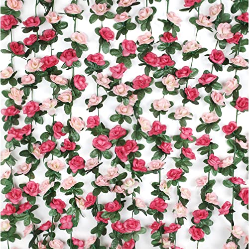Artificial Rose Flower Garland - 2 Pcs 16.4 Ft Pink Floral Vines