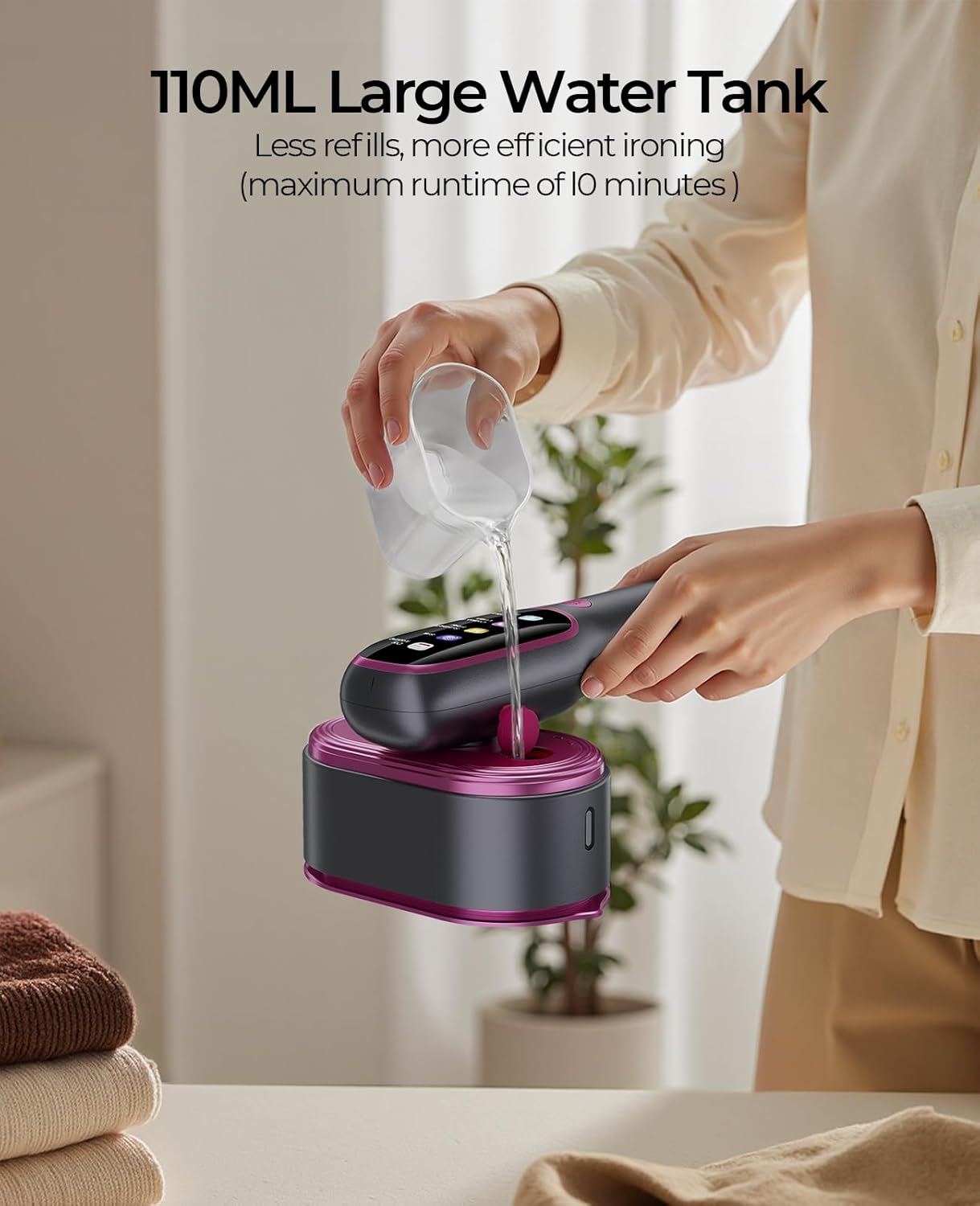 Skiennix Portable Travel Steamer - 2-in-1 Mini Handheld Iron with Fast 15s Heat Up & 5 Settings - Purple Pink