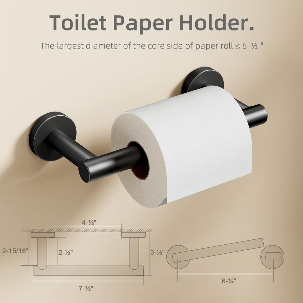POKIM Matte Black Toilet Paper Holder - Stainless Steel Double Post Pivoting Design | Fits Jumbo Rolls