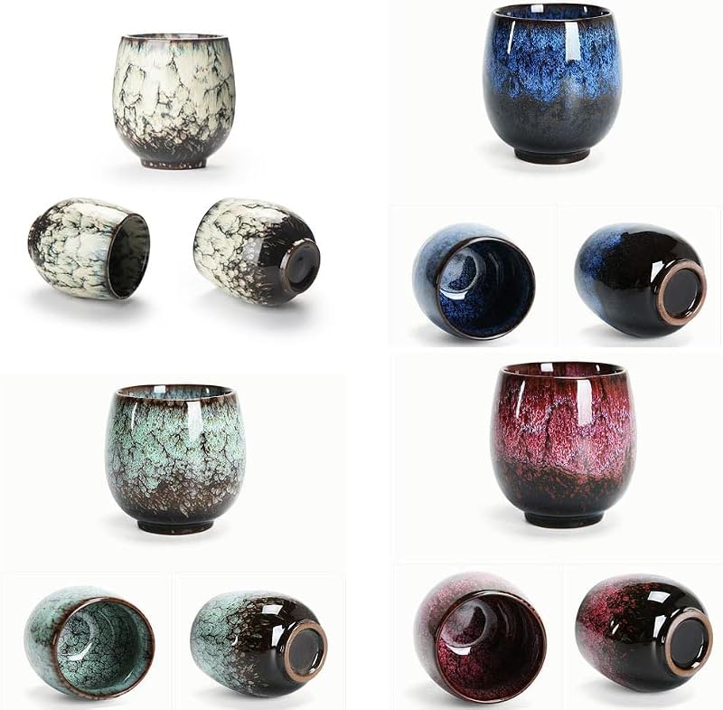 Lxuwbd Ceramic Teacup Set of 4 - Kung Fu Tea & Coffee Cups in 4 Colors