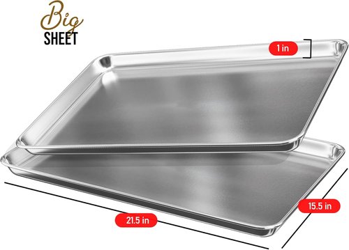 JoyTable Aluminum Baking Sheet Set - 2 Pack Large Non-Stick Cookie Sheets | 21 x 15 Inch Warp Resistant Design