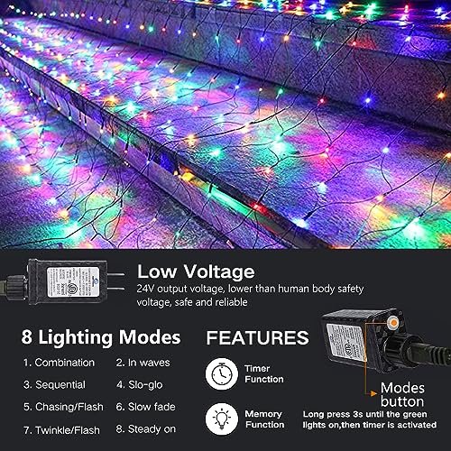 iBaycon 4FT x 6FT Multicolor Outdoor Christmas Net Lights Mesh with 8 Modes & Timer