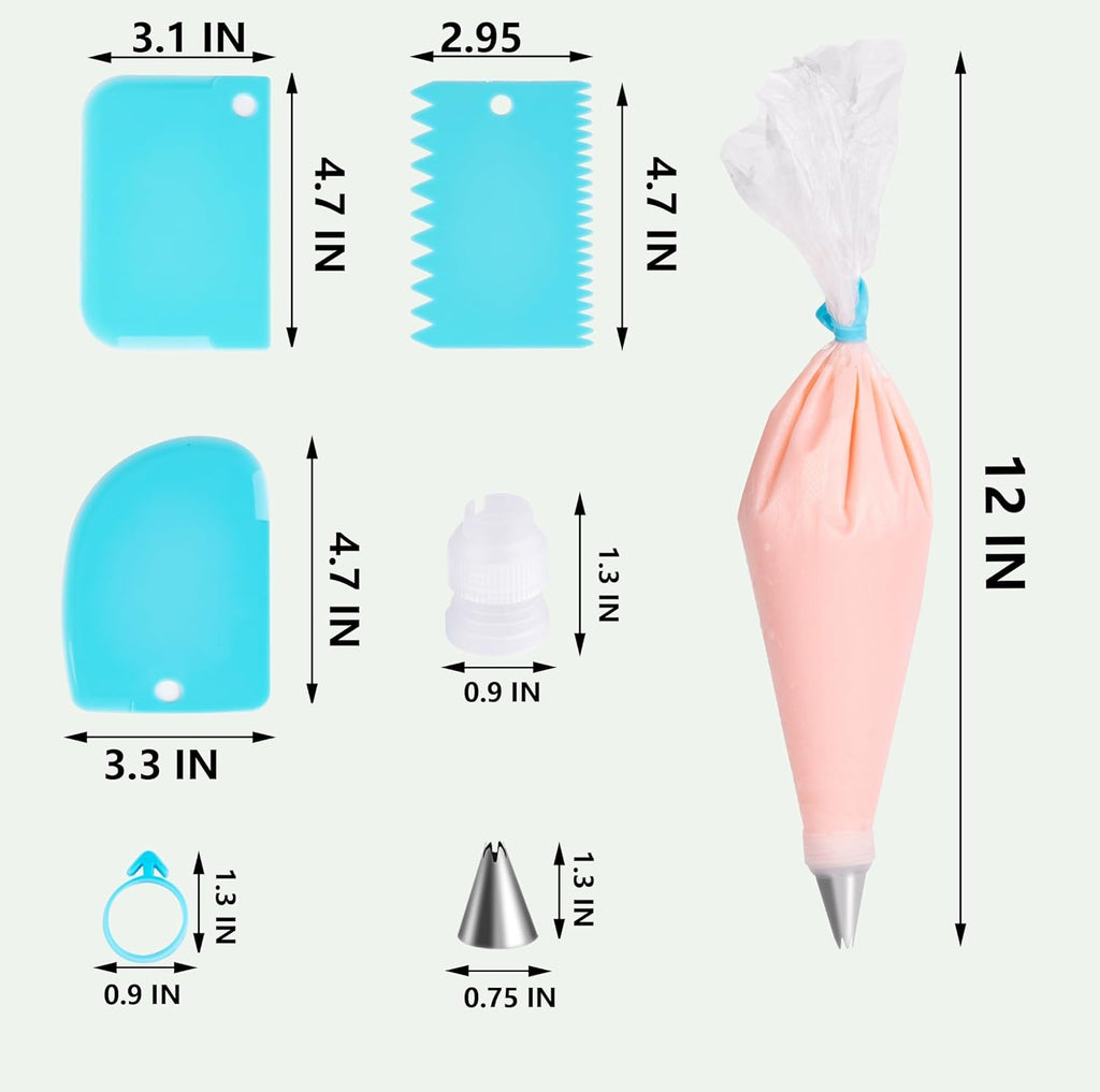 Skiennix Piping Bags and Tips Set - 100pcs Pastry Decorating Kit with 16 Tips & 3 Scrapers (12 Inch)