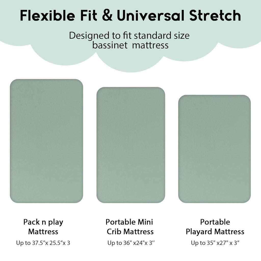 Yoofoss Fitted Pack and Play Sheets - Soft, Breathable 2-Pack Mini Crib Sheets in Green & Giraffe Design