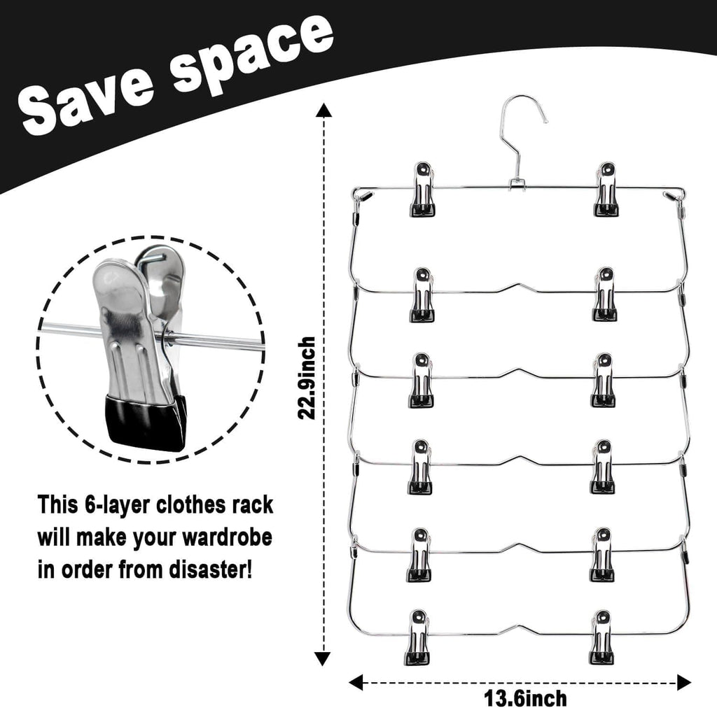 Skiennix Skirt Pants Hangers - Space-Saving Metal Clips for Organized Clothing | Black 2-Piece Set