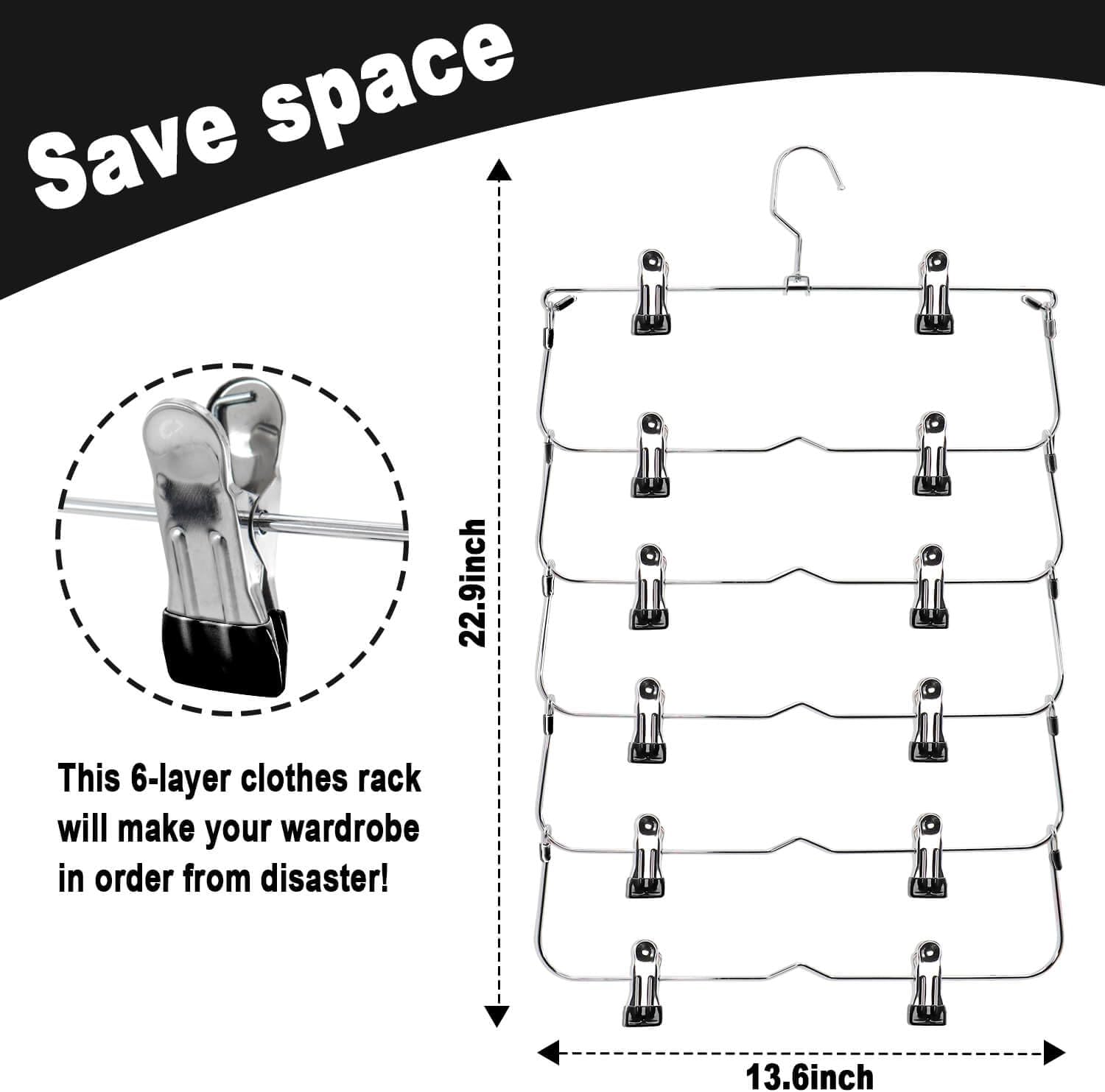 Skiennix Skirt Pants Hangers - Space-Saving Metal Clips for Organized Clothing | Black 2-Piece Set