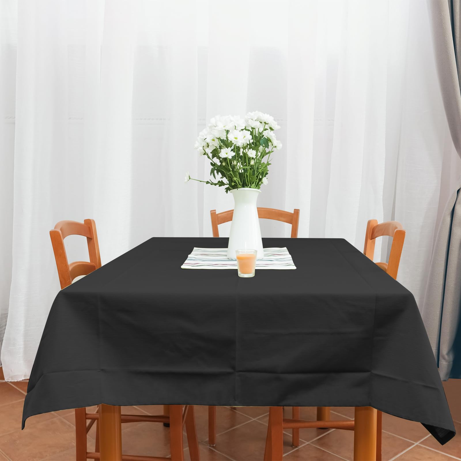 YIDAKO 54 Inch×100 Feet Black Tablecloth Roll Disposable Rectangle Black Table Cloth Roll Plastic Table Covers with Slide Cutter for Birthday Graduations Halloween Party Decorations