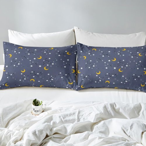 Erosebridal Moon & Stars Bedding Boys Girls 3Pcs Galaxy Full Comforter Set for Kids Toddler Teen, Dreamy Moon Stars Bedding Sets Constellation Space Illustration Duvet Set with 2 Pillowcases