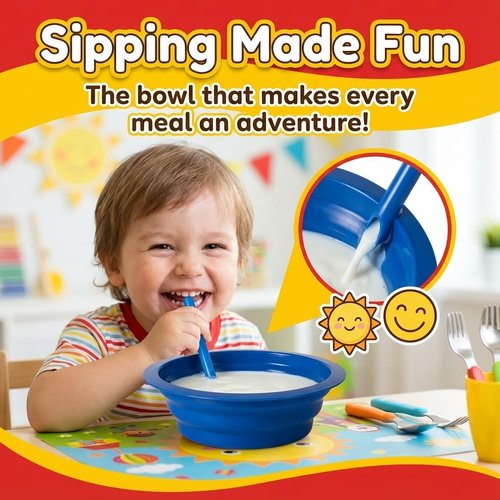 Cereal Bowls with Straws for Kids - (Set of 6 - 20-Ounce Bowls) BPA-Free Plastic Reusable Built-In Straw Bowl for Kids, Children & Toddlers, Dishwasher and Microwave Safe, Includes 3 Cleaning Brushes
